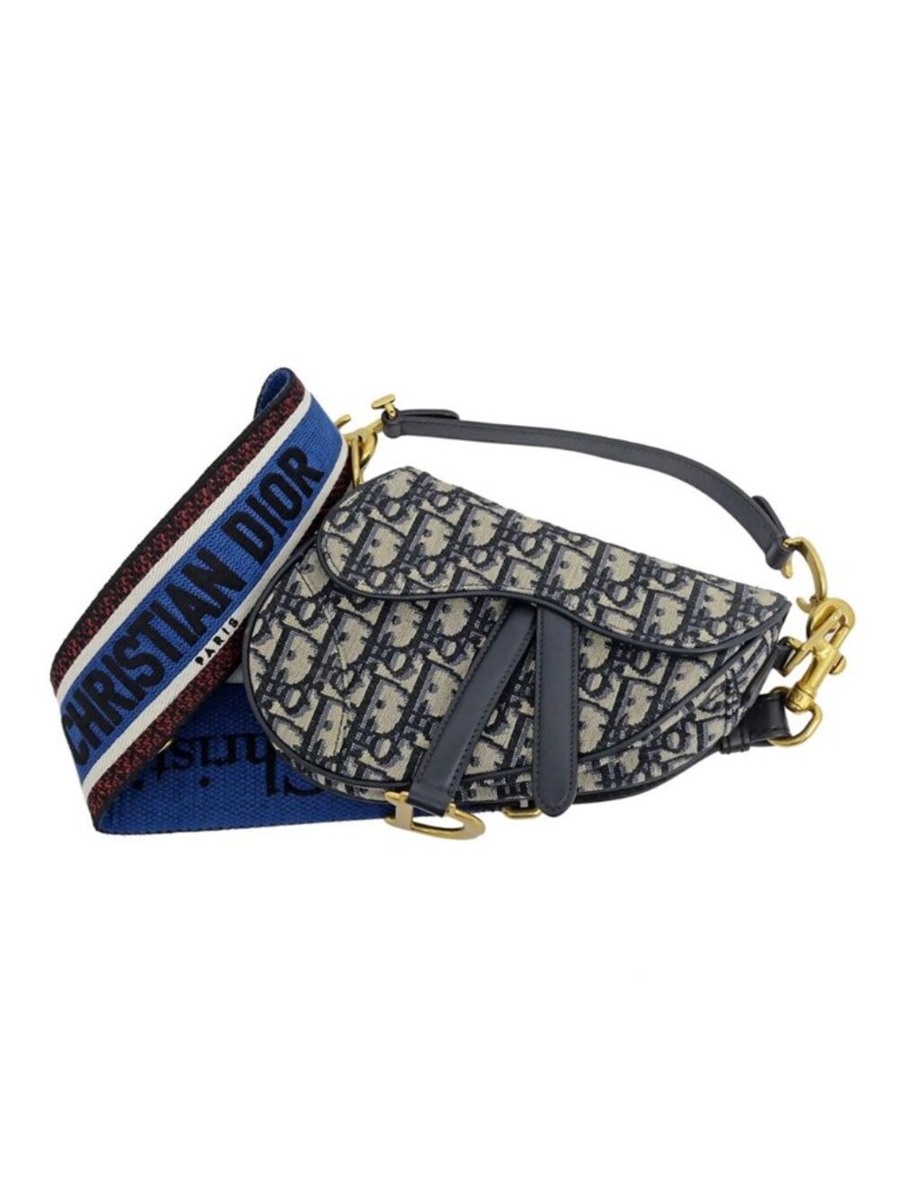 Dior Saddle Bag 2-Way Oblique Navy Beige